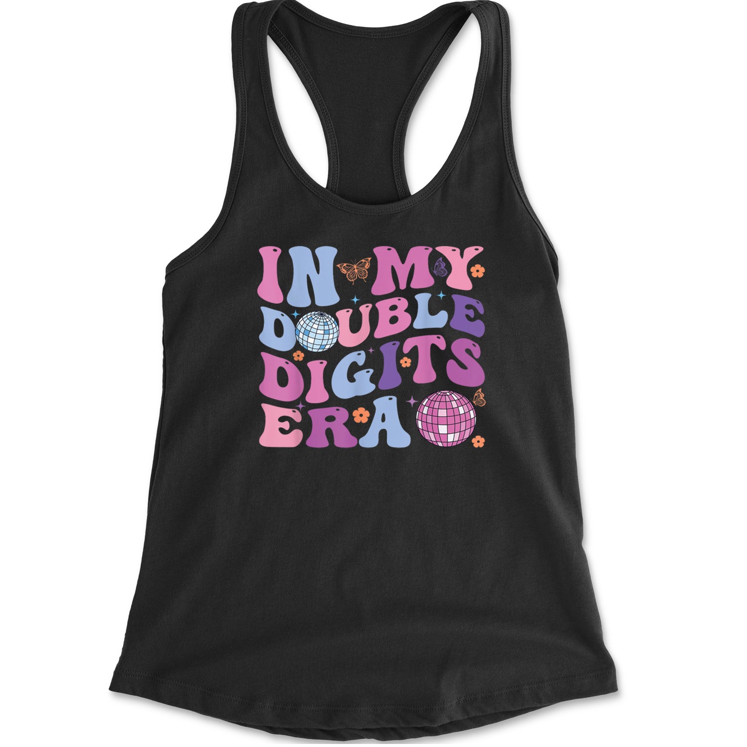 In My Double Digits Era Retro 10 Year Old 10th Birthday Racerback Tank Top for Women Navy Blue