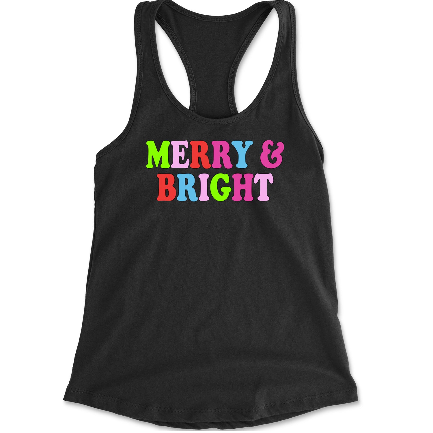 Merry and Bright Festive Christmas Holiday Racerback Tank Top for Women Heather Grey