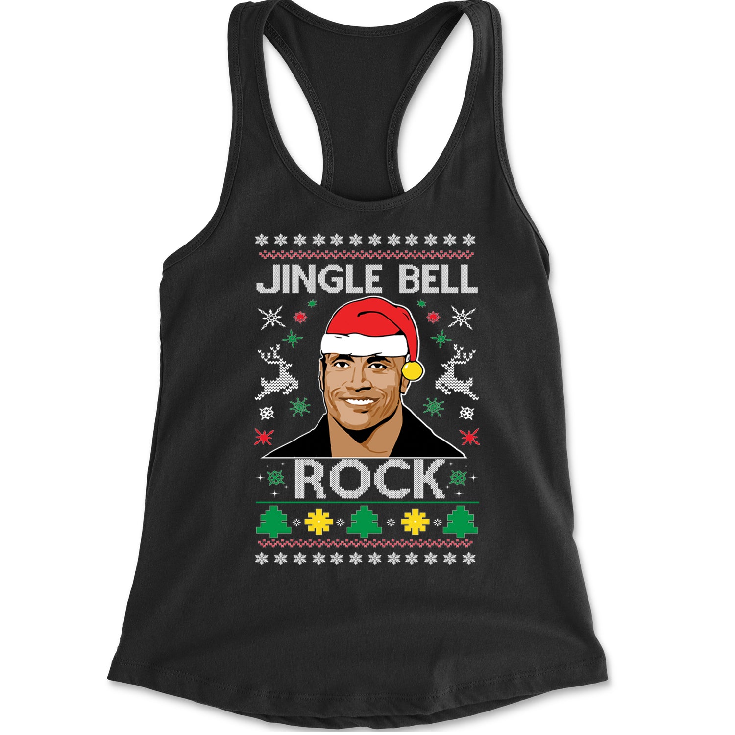 Jingle Bell Rock Ugly Christmas Racerback Tank Top for Women Black