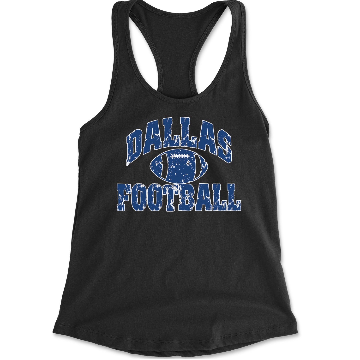 Dallas Distressed Football Racerback Tank Top for Women Black