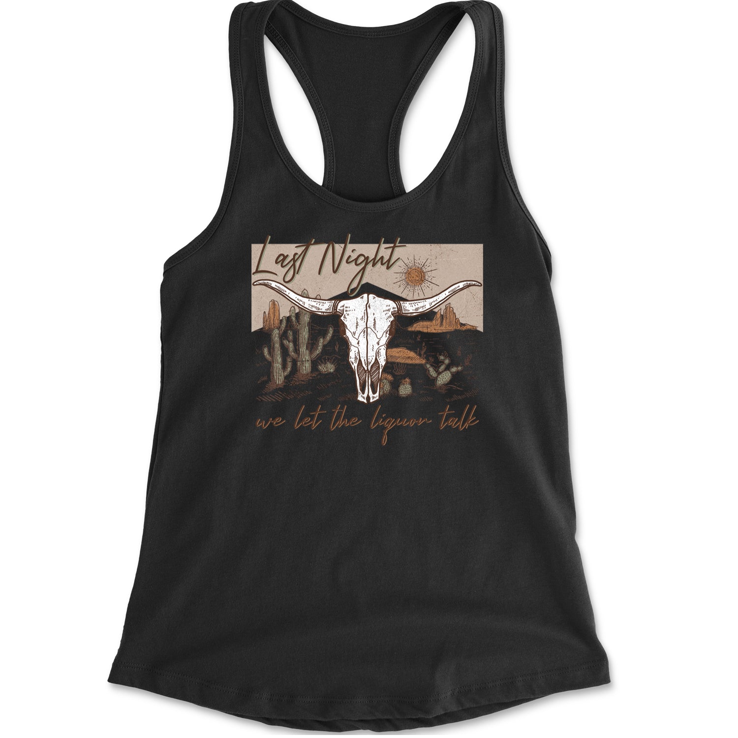 Last Night We Let The Liquor Talk Country Music Western Racerback Tank Top for Women Heather Grey