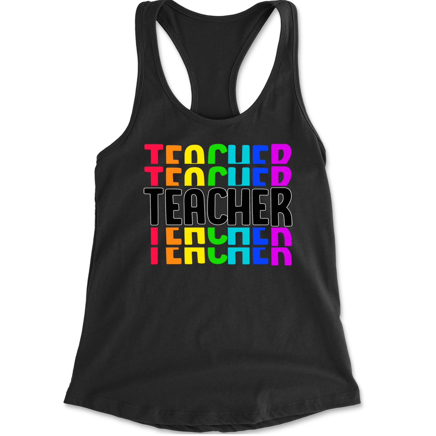 Teacher Repeated Rainbow Pattern Racerback Tank Top for Women Heather Grey