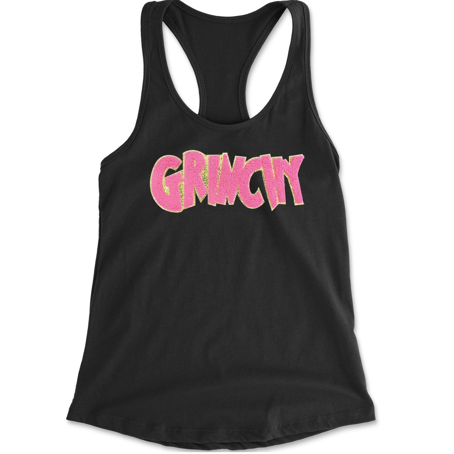 Pink Gr-nchy Chenille Patch Racerback Tank Top for Women Black