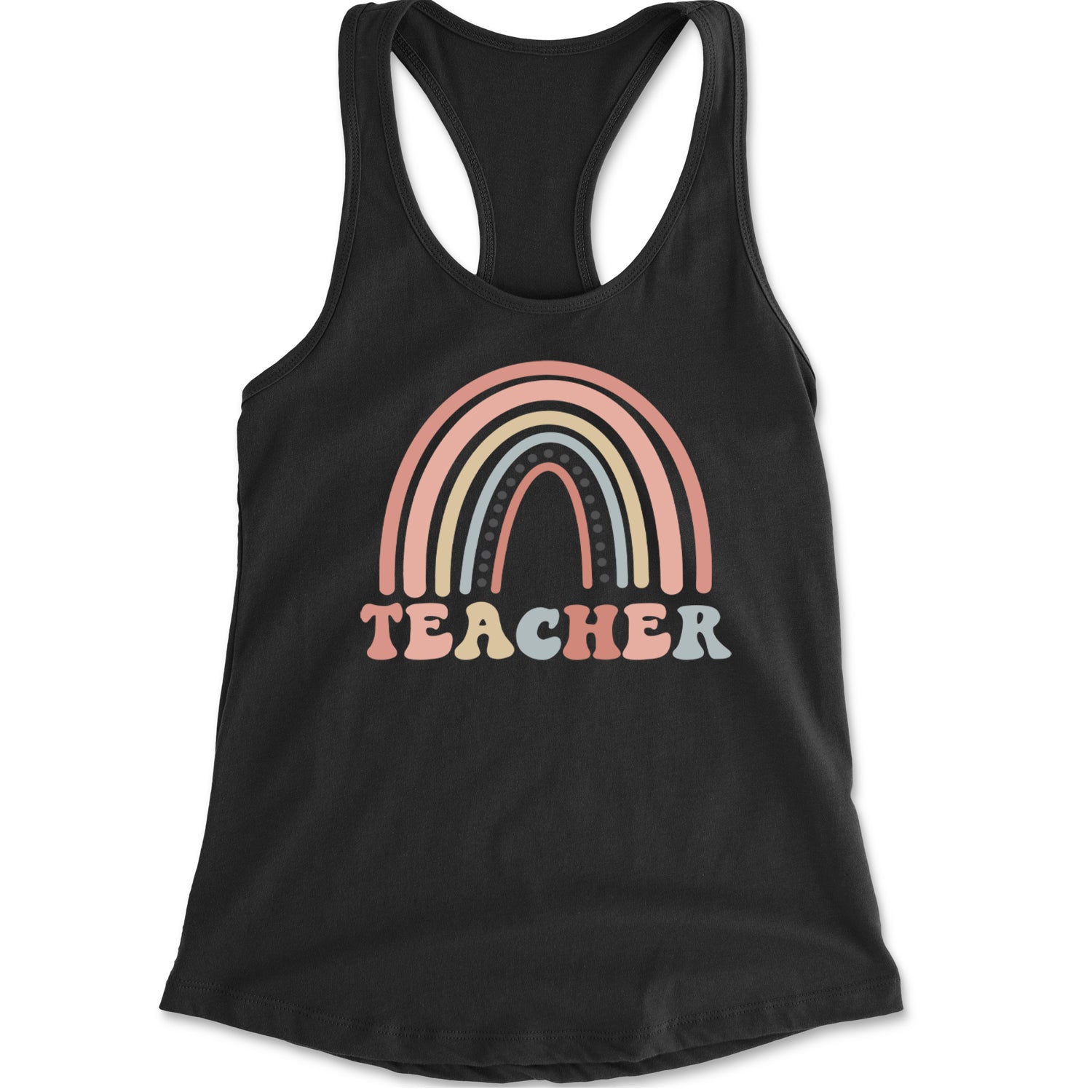 Teacher Pastel Rainbow Racerback Tank Top for Women Navy Blue