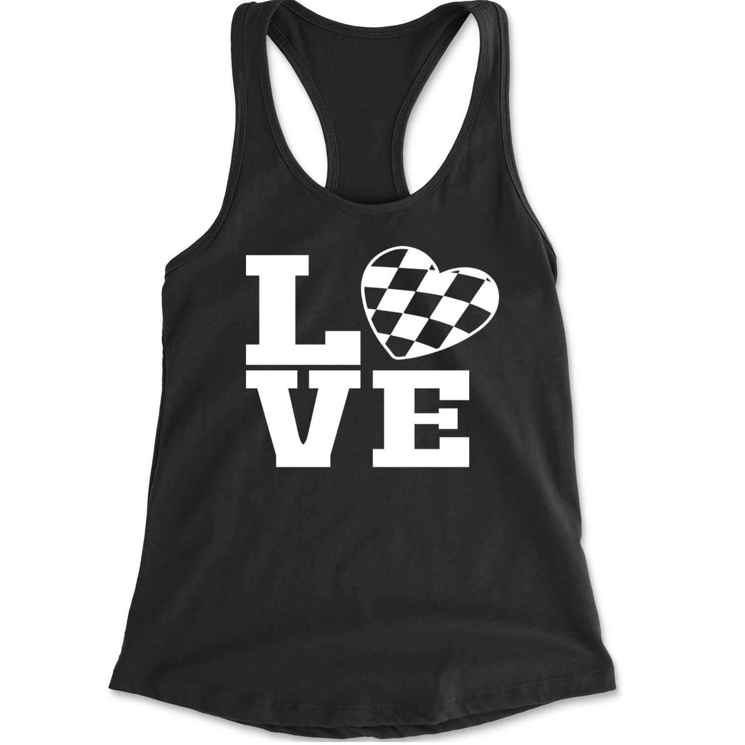 Love Racing Checkered Flag Heart Racerback Tank Top for Women Black