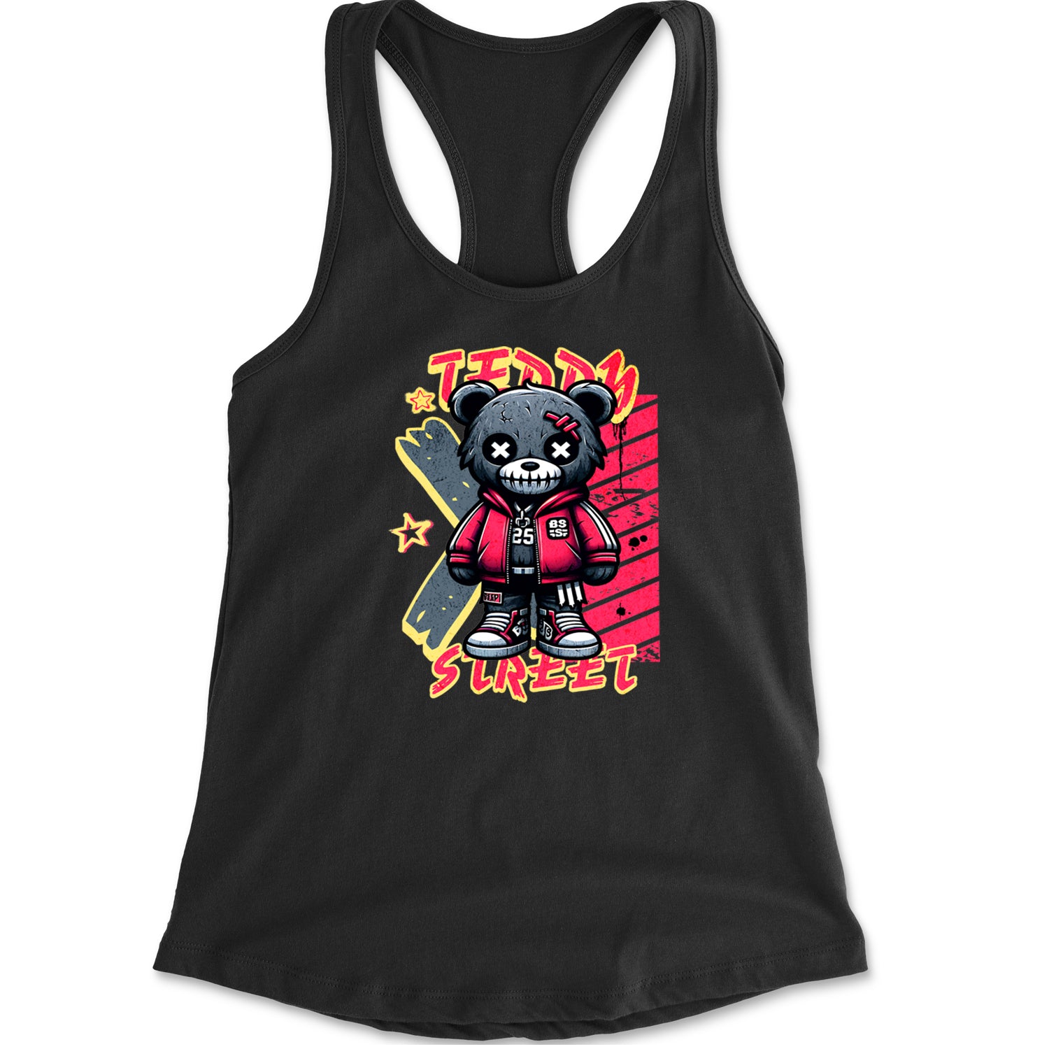 Teddy Attitude Urban Graffiti Bear Racerback Tank Top for Women Black