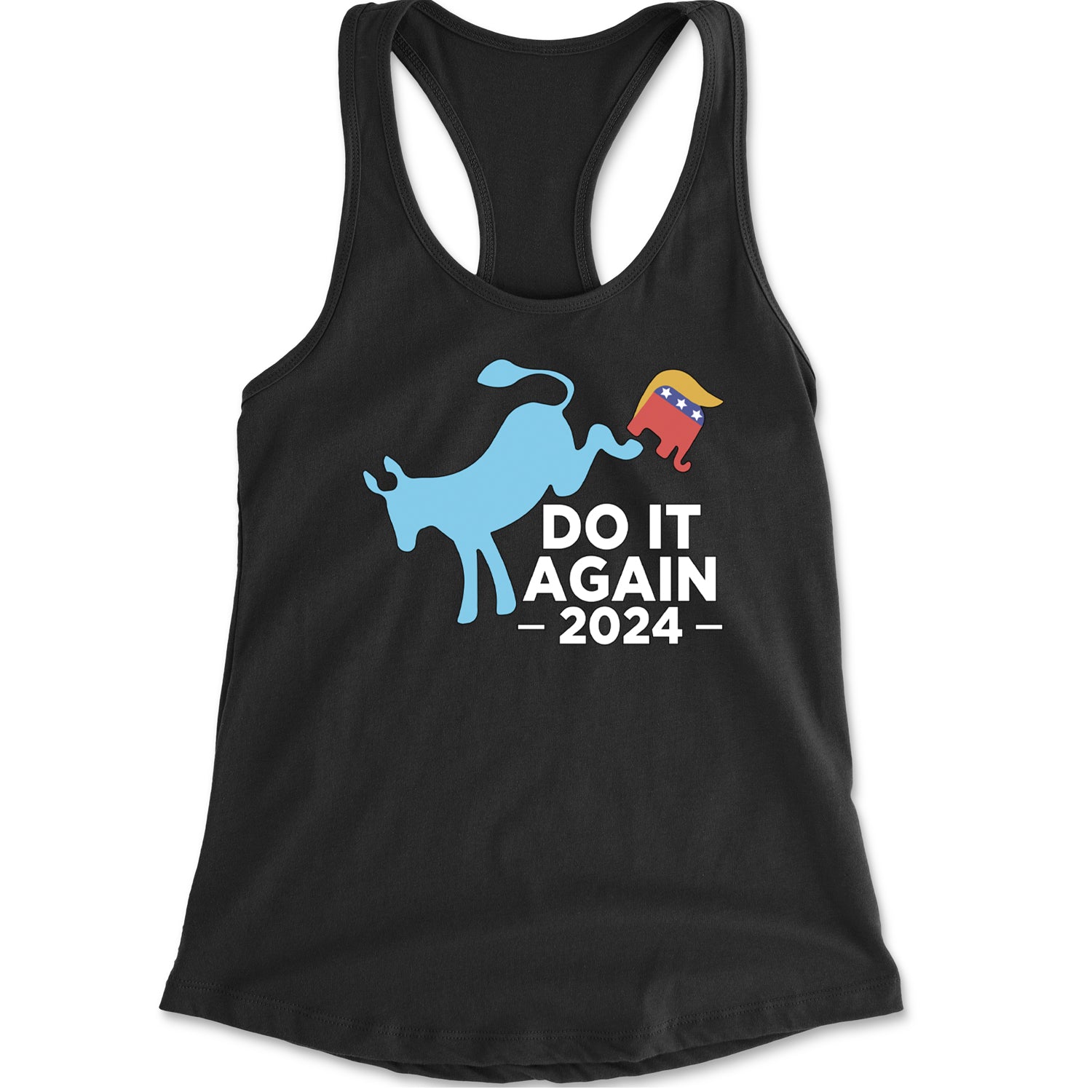 Do It Again - Democratic Donkey Kicking Republicans 2024 Political Humor Racerback Tank Top for Women Navy Blue