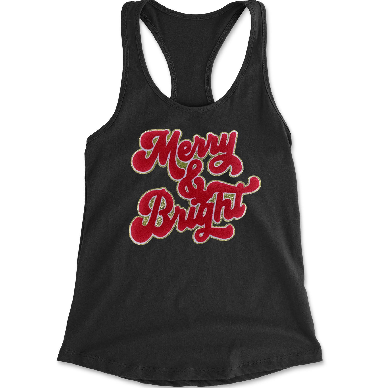 Merry & Bright Chenille Glitter Racerback Tank Top for Women Black