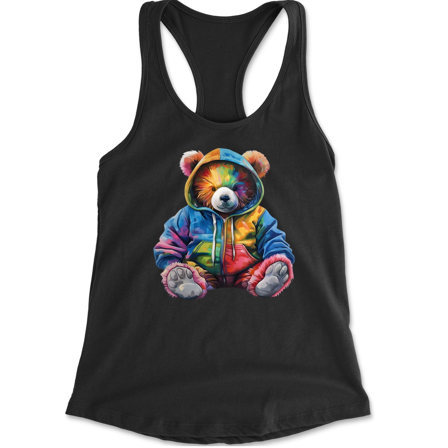 Rainbow Streetwear Urban Graffiti Bear Racerback Tank Top for Women Black