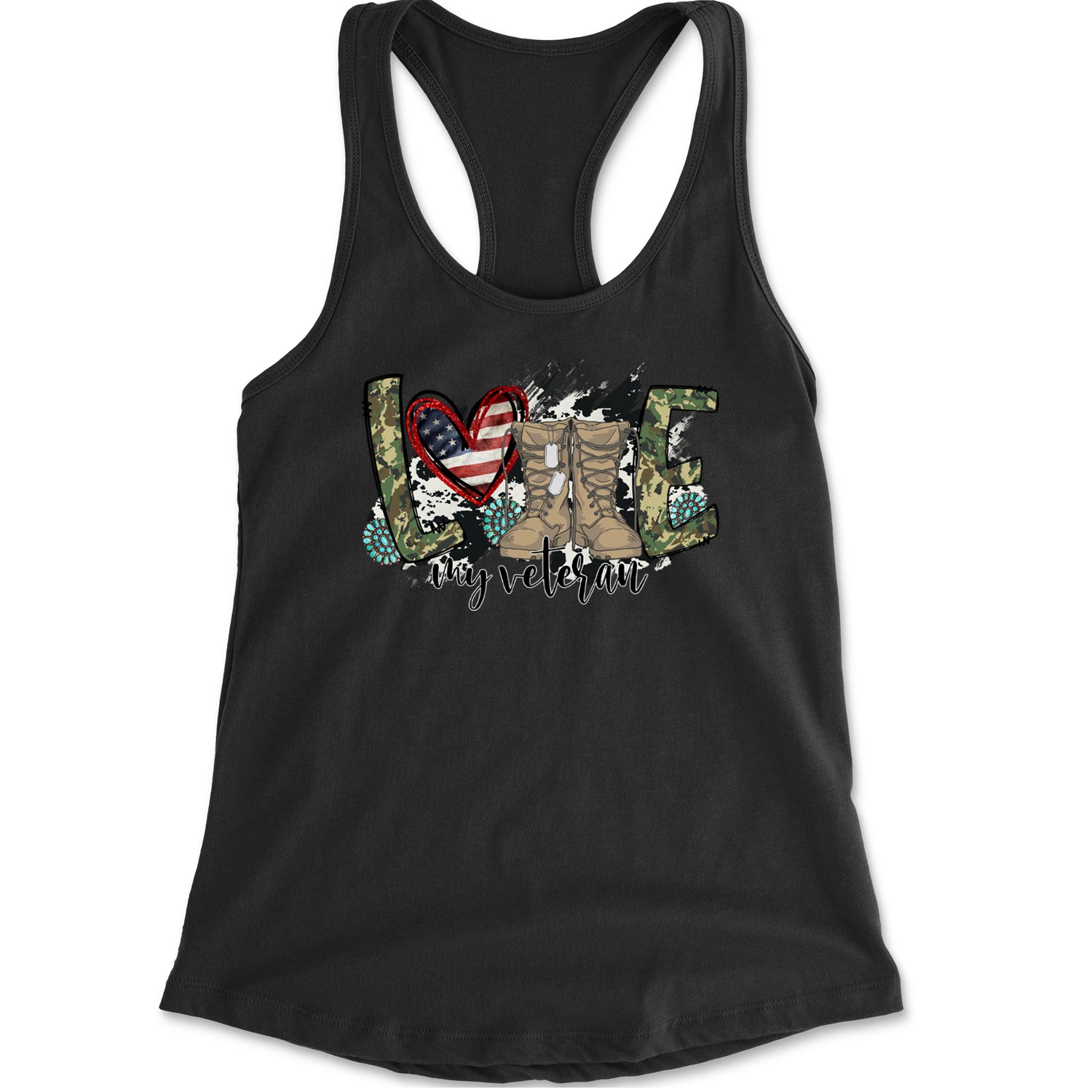 Love My Veteran Honor Veterans Day Racerback Tank Top for Women Heather Grey