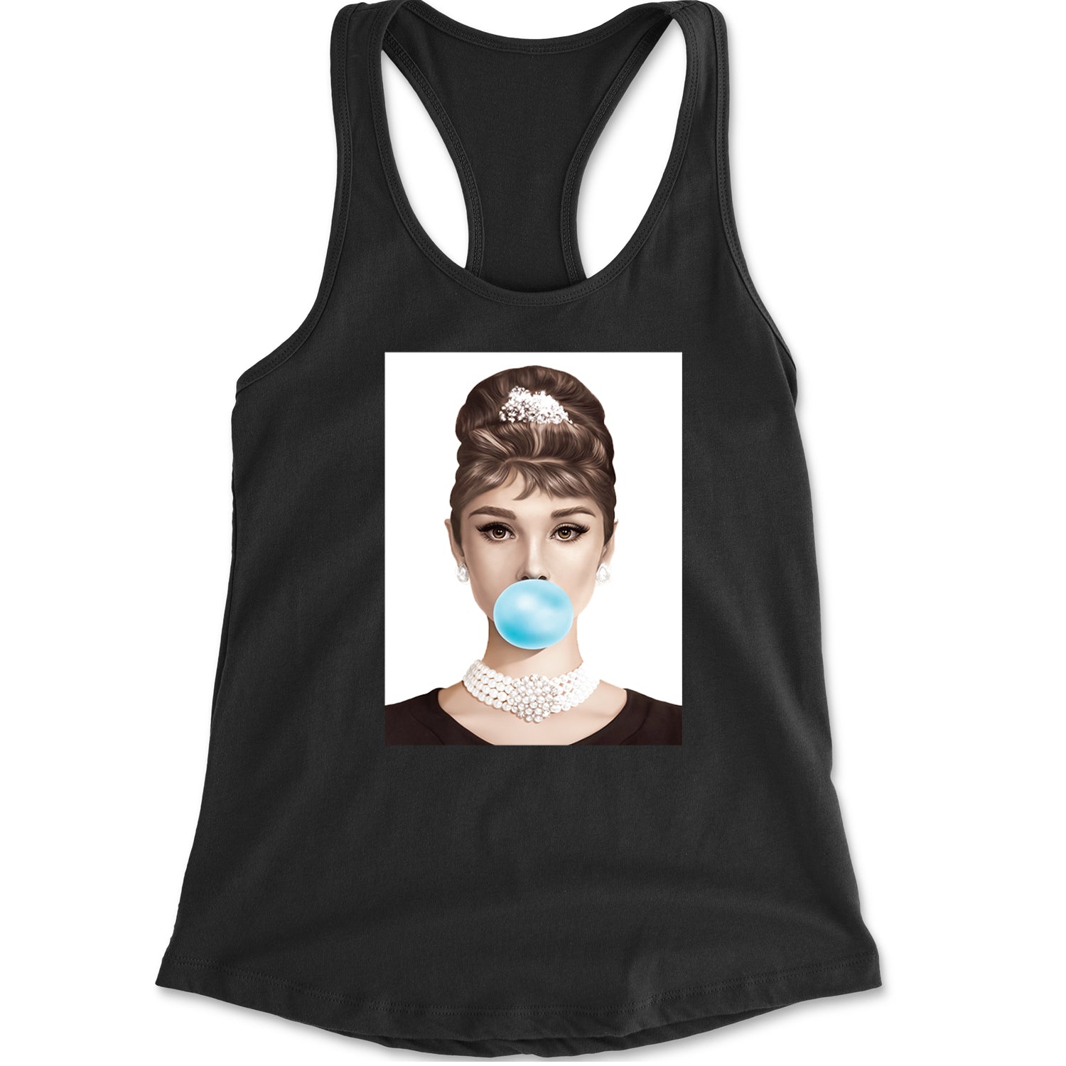 Audrey Hepburn Chewing Bubble Gum American Icon Racerback Tank Top for Women Black