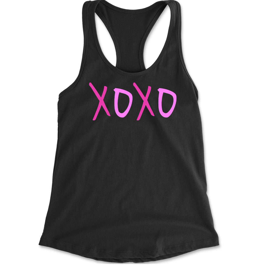 XOXO Pink Print Racerback Tank Top for Women Black