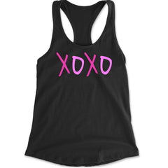 XOXO Pink Print Racerback Tank Top for Women Black