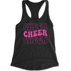 Colorful "Cheer Cheer Cheer" chant graphic on a Women's Lightweight Racerback Tank with scoop neck and racerback cut