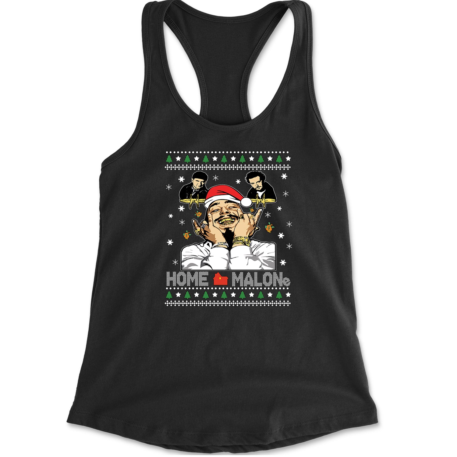 Home Malone Ugly Christmas Racerback Tank Top for Women Navy Blue