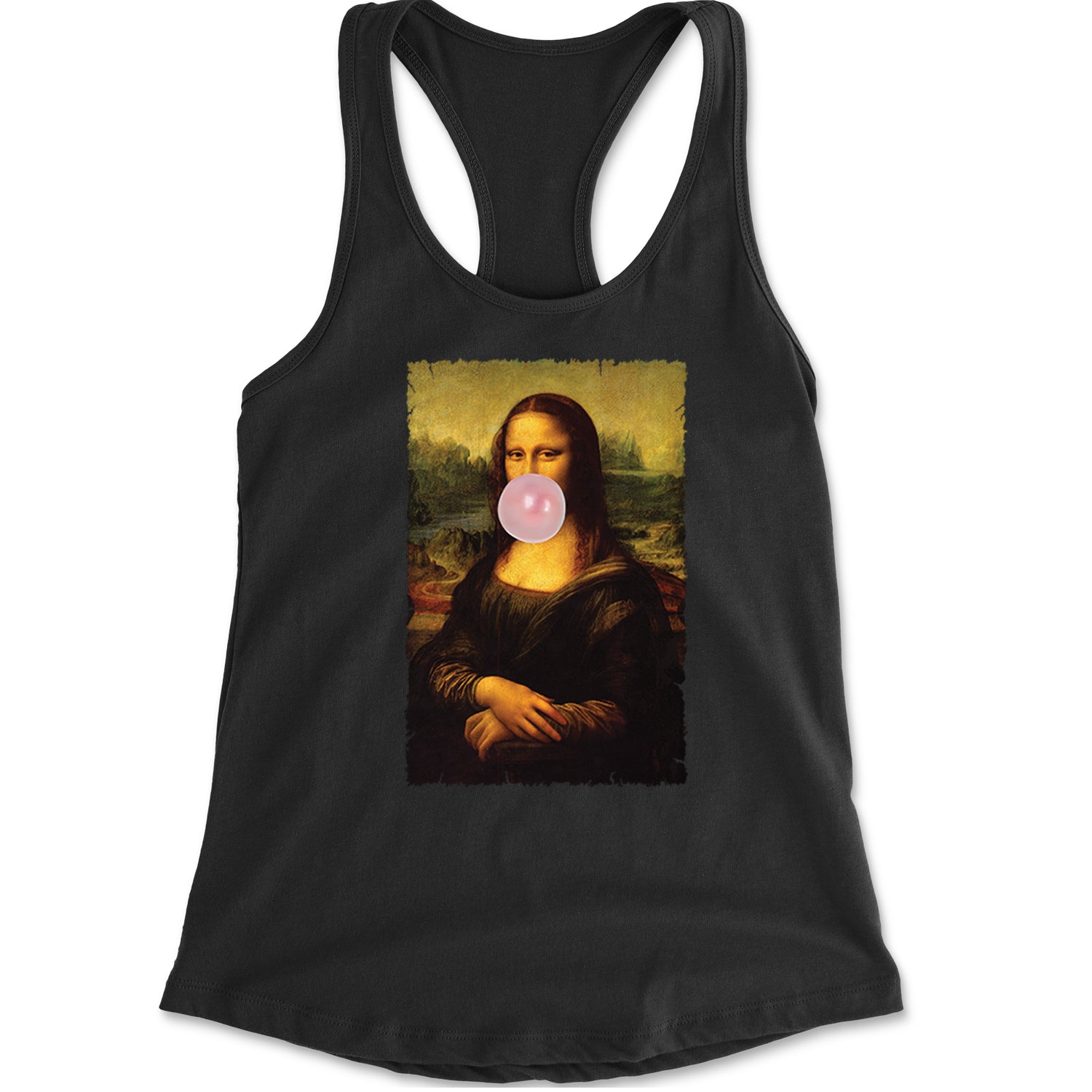 Mona Lisa Smile Pink Bubble Gum Da Vinci Icon Racerback Tank Top for Women Black