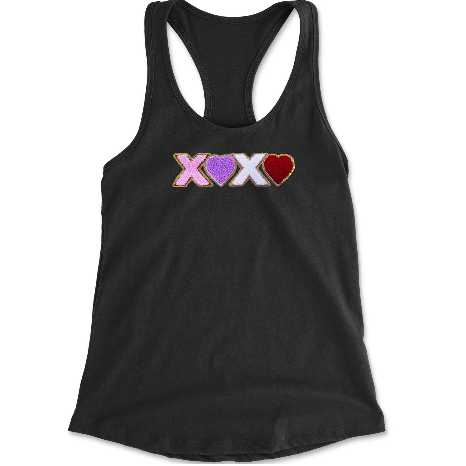 XOXO Chenille Patch Valentines Days Racerback Tank Top for Women Cotton Candy