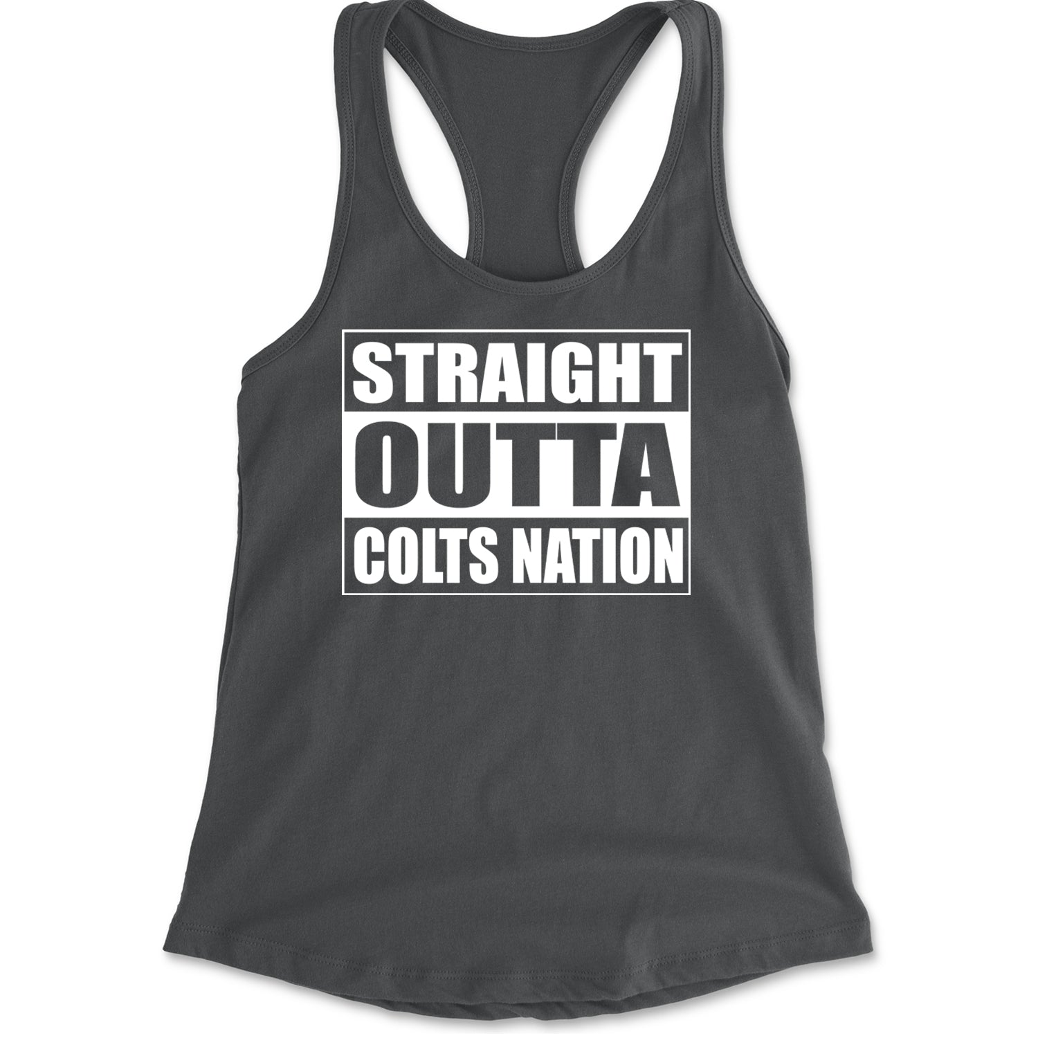 Straight Outta Colts Nation Football  Racerback Tank Top for Women Charcoal Grey