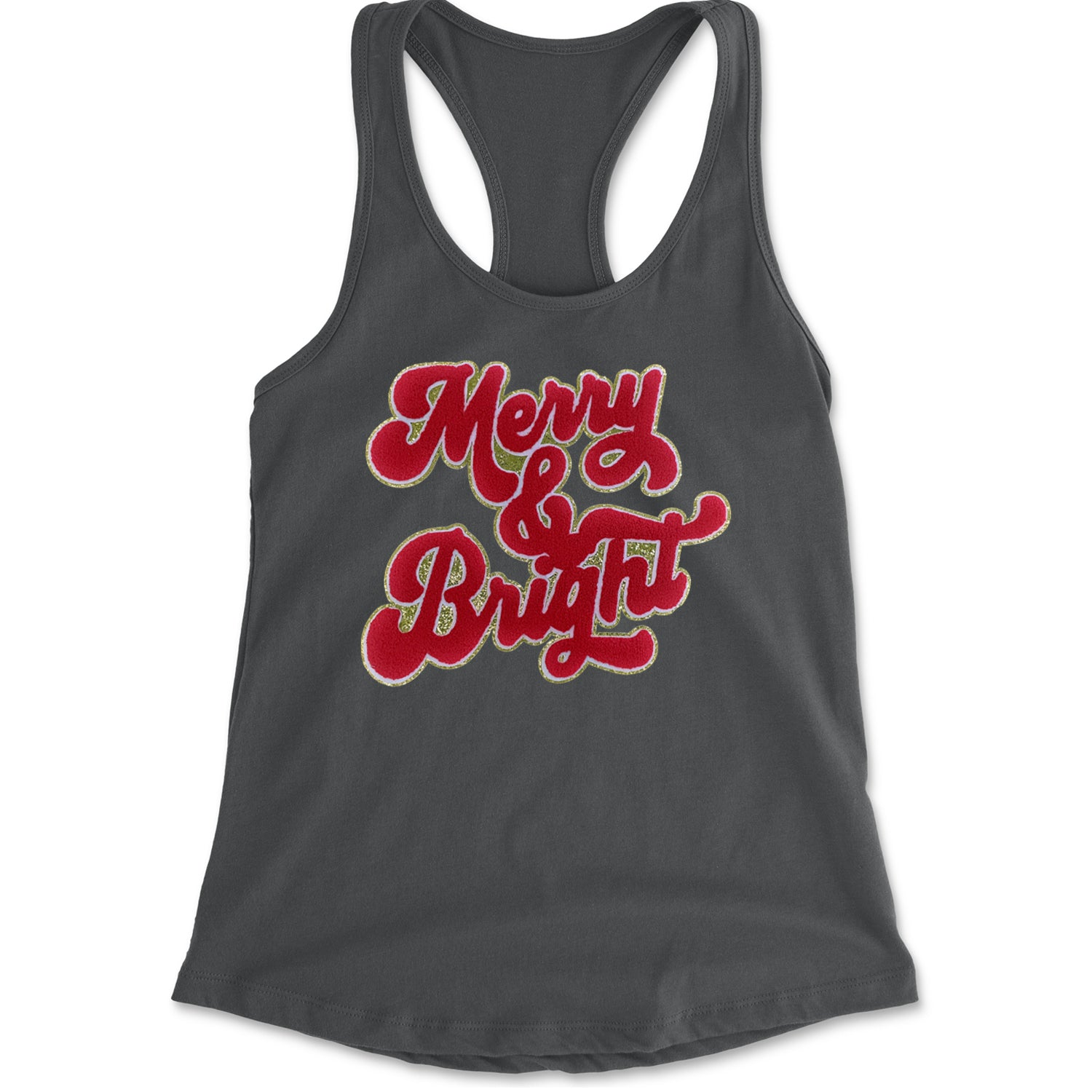 Merry & Bright Chenille Glitter Racerback Tank Top for Women Charcoal Grey