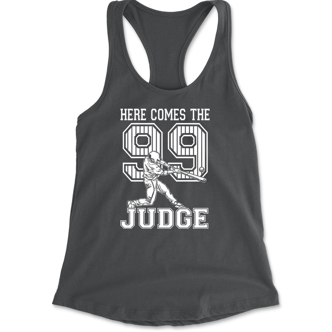 Here Comes The Judge 99 NY Baseball  Racerback Tank Top for Women Charcoal Grey