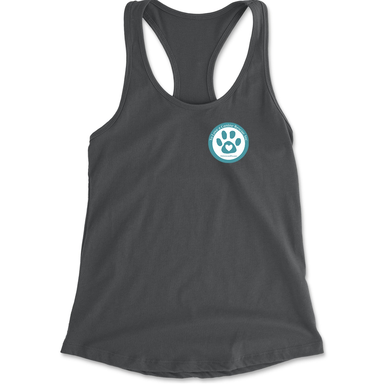 TLC To Love a Canine Dog Rescue Teal Racerback Tank Top for Women Charcoal Grey