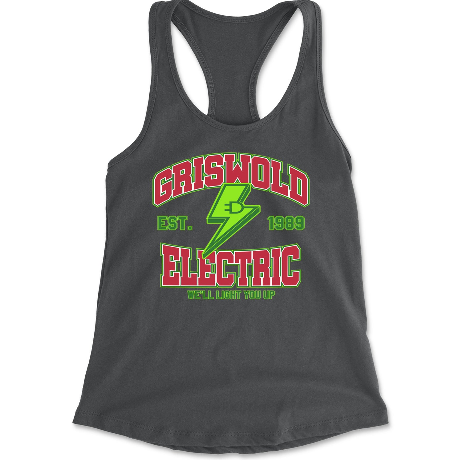 Griswold Electric We'll Light You Up Racerback Tank Top for Women Charcoal Grey