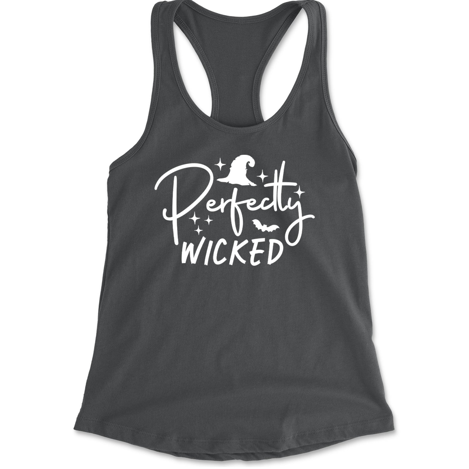 Perfectly Wicked Witchy Halloween Racerback Tank Top for Women Charcoal Grey