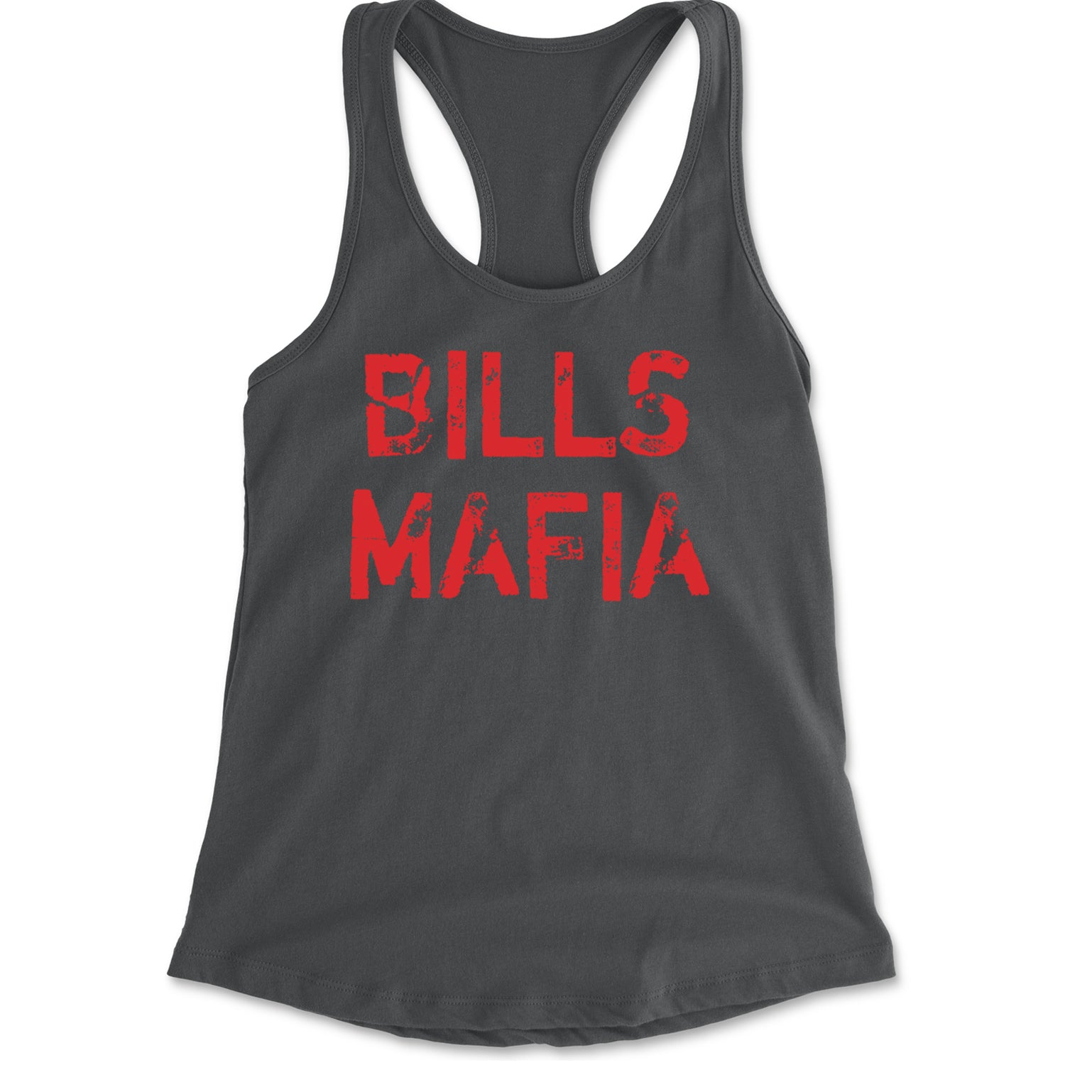 Distressed Bills Mafia Football Racerback Tank Top for Women Charcoal Grey