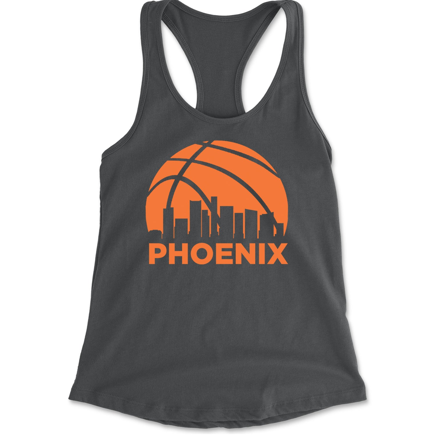 Phoenix Basketball Sunset City Skyline Racerback Tank Top for Women Charcoal Grey