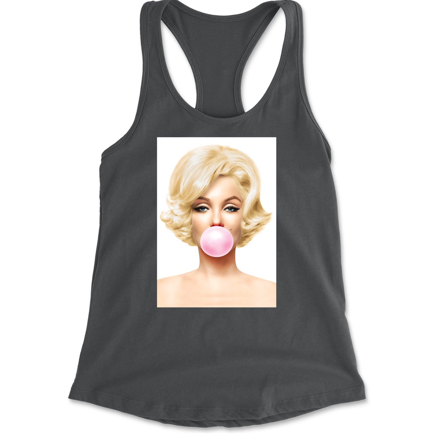 Ms. Monroe Pink Bubble Gum American Icon Racerback Tank Top for Women Charcoal Grey