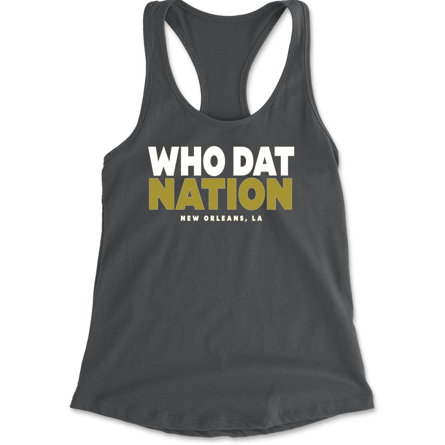 New Orleans Who Dat Nation Racerback Tank Top for Women Charcoal Grey