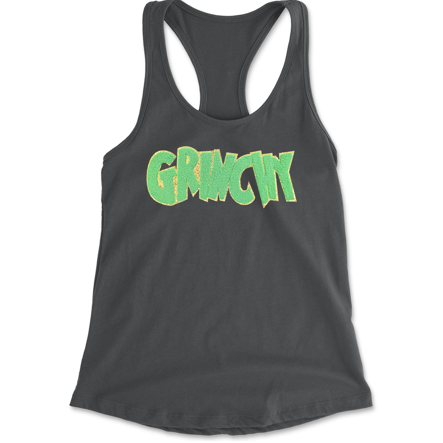 Green Gr-nchy Chenille Patch Racerback Tank Top for Women Charcoal Grey