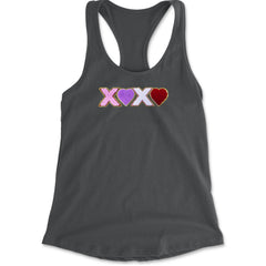 XOXO Chenille Patch Valentines Days Racerback Tank Top for Women Charcoal Grey