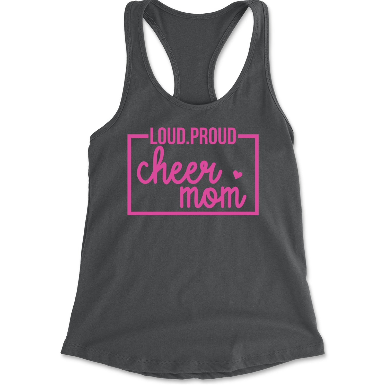 Loud Proud Cheerleader Mom Racerback Tank Top for Women Charcoal Grey