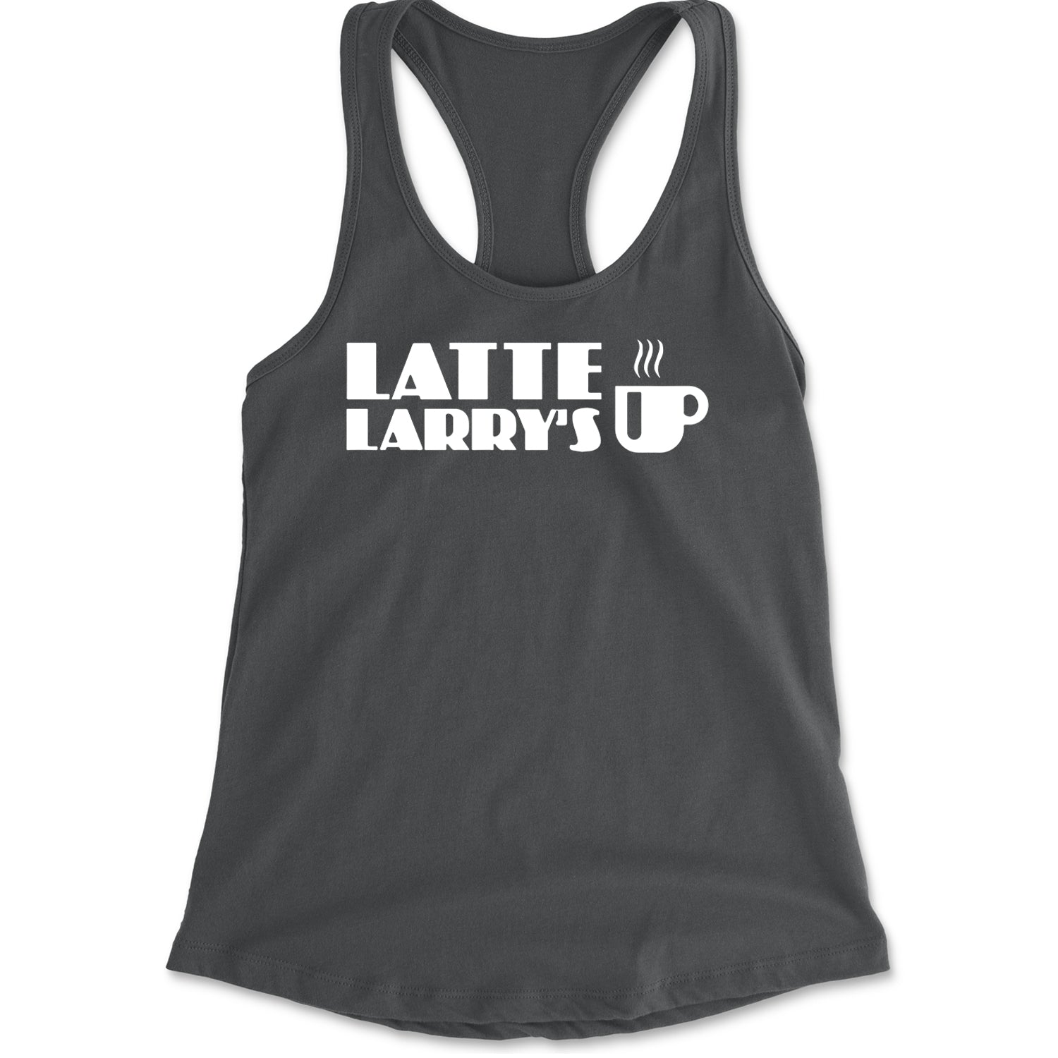 Latte Larry's Enthusiastic Coffee Racerback Tank Top for Women Charcoal Grey