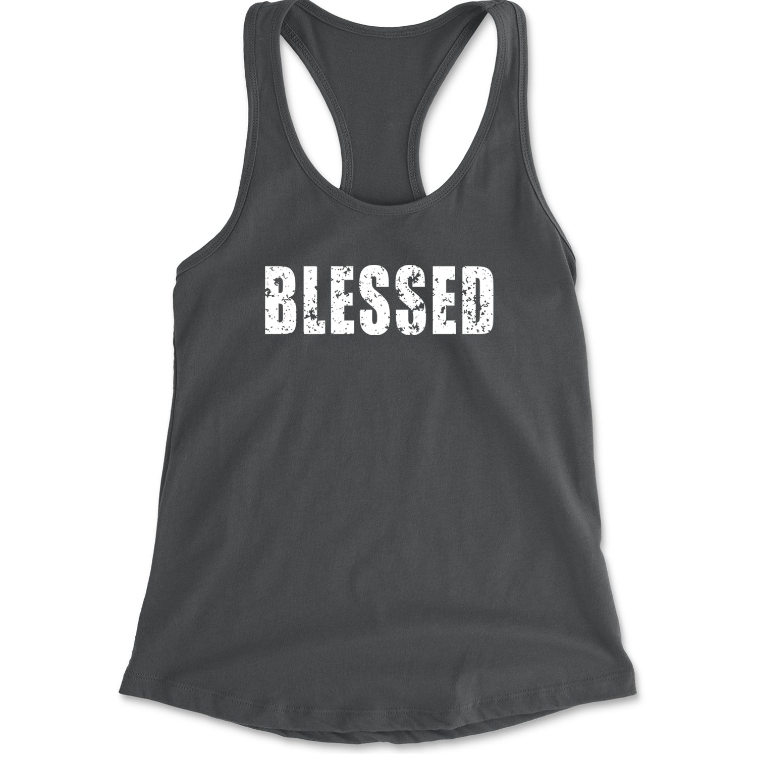 Blessed Religious Grateful Thankful Racerback Tank Top for Women Charcoal Grey