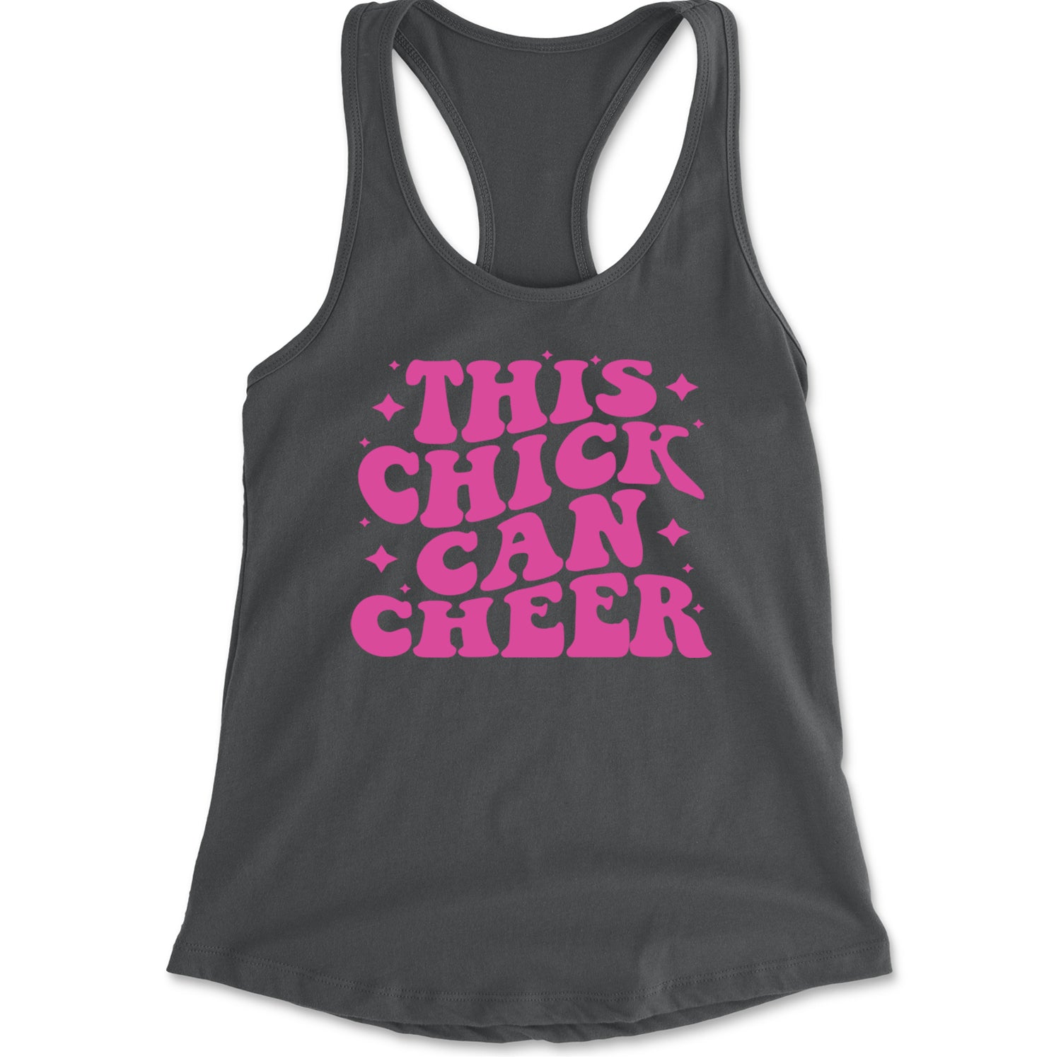 This Chick Can Cheer Racerback Tank Top for Women Charcoal Grey