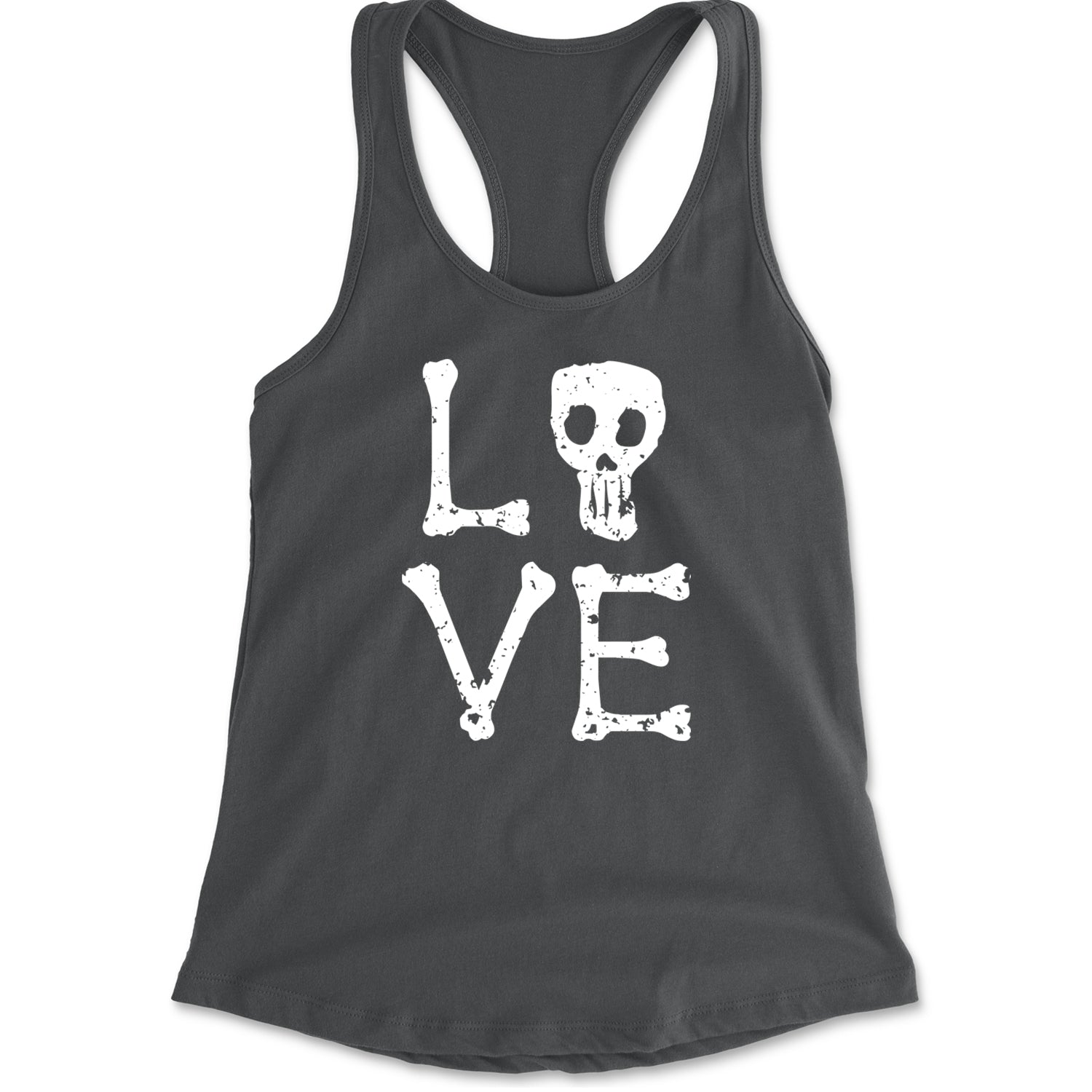 Love Skeleton Bones Racerback Tank Top for Women Charcoal Grey