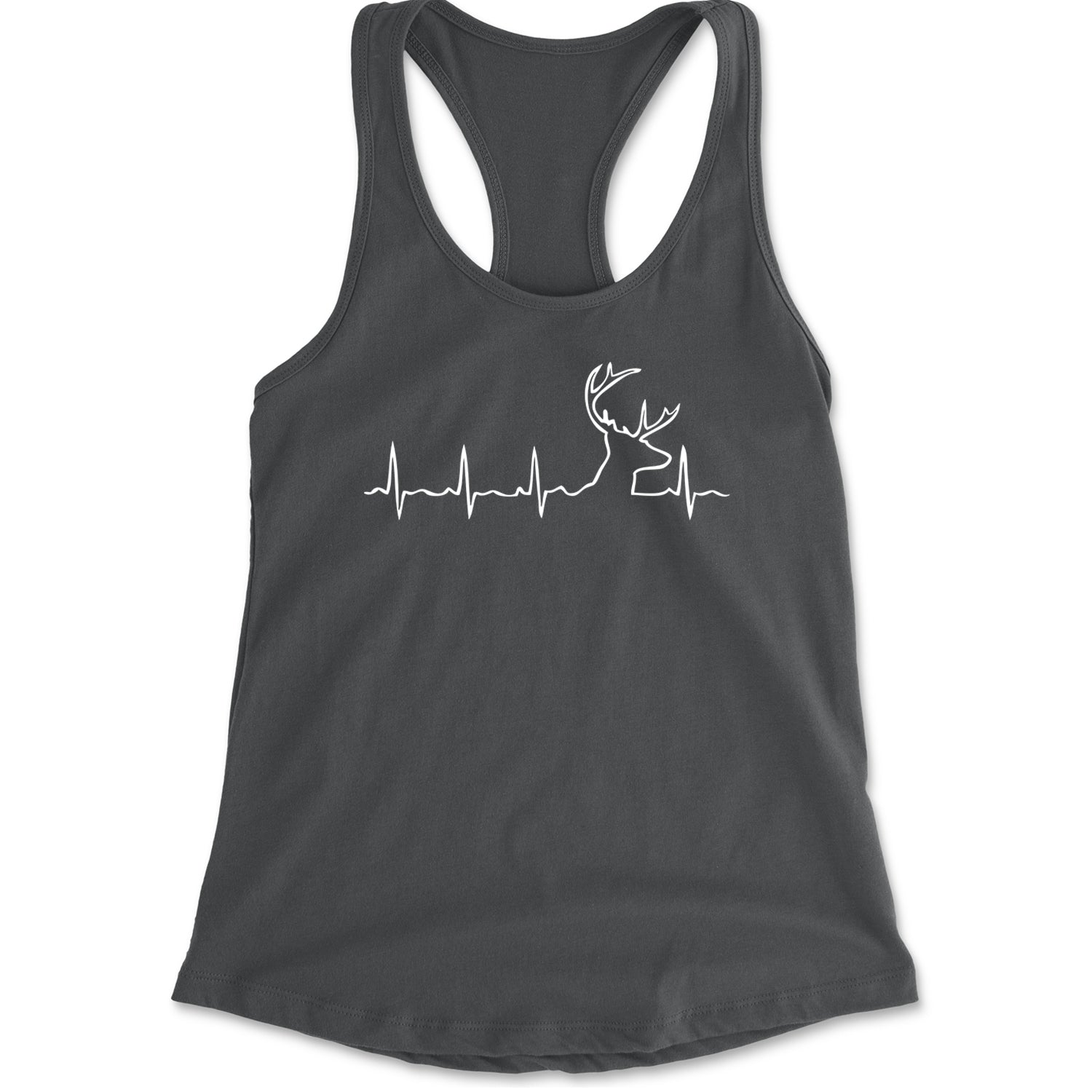 Hunting Heartbeat Deer Hunter Buck Stag Antlers  Racerback Tank Top for Women Charcoal Grey