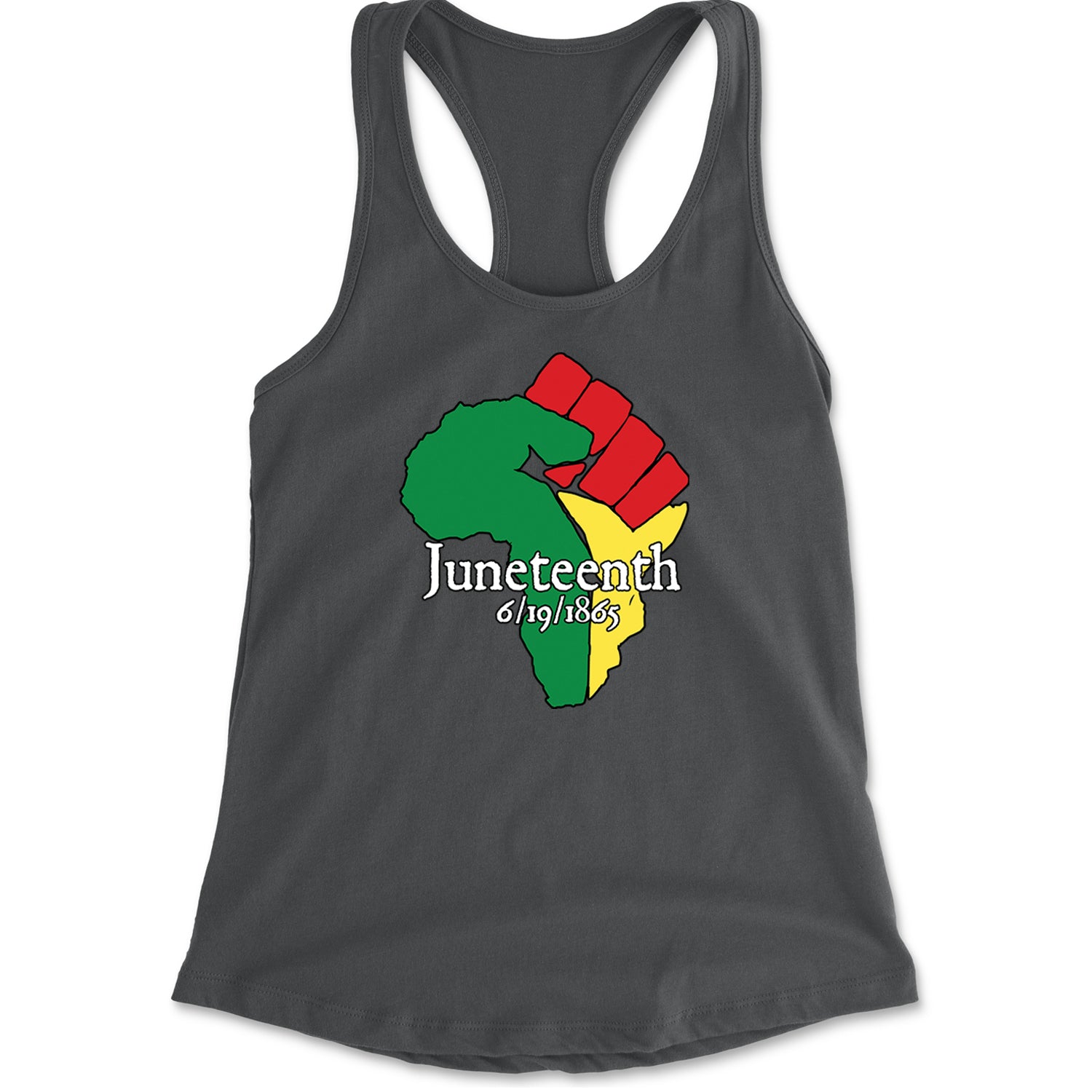 Juneteenth Raised Fist Africa Celebrate Emancipation Day Racerback Tank Top for Women Charcoal Grey