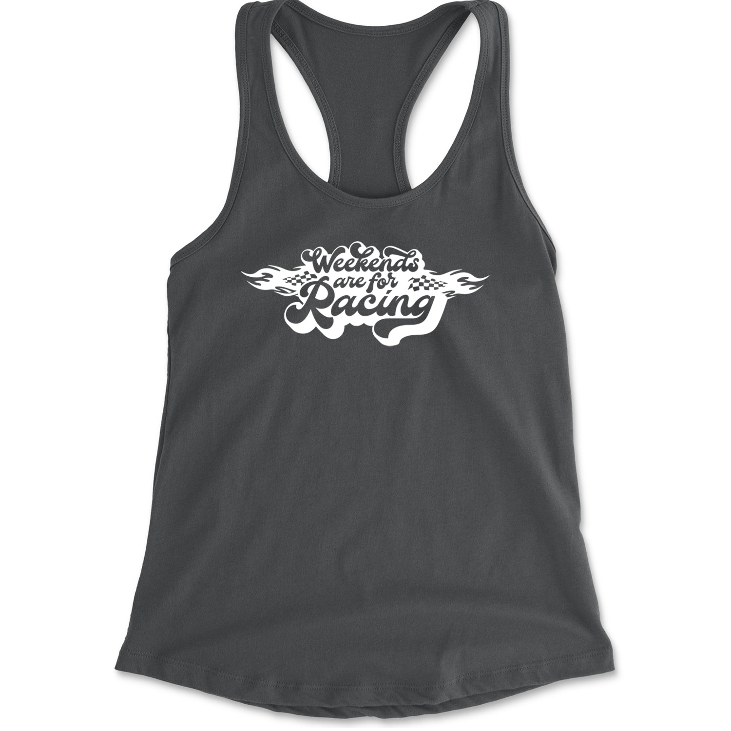 Weekends Are For Racing Racerback Tank Top for Women Charcoal Grey