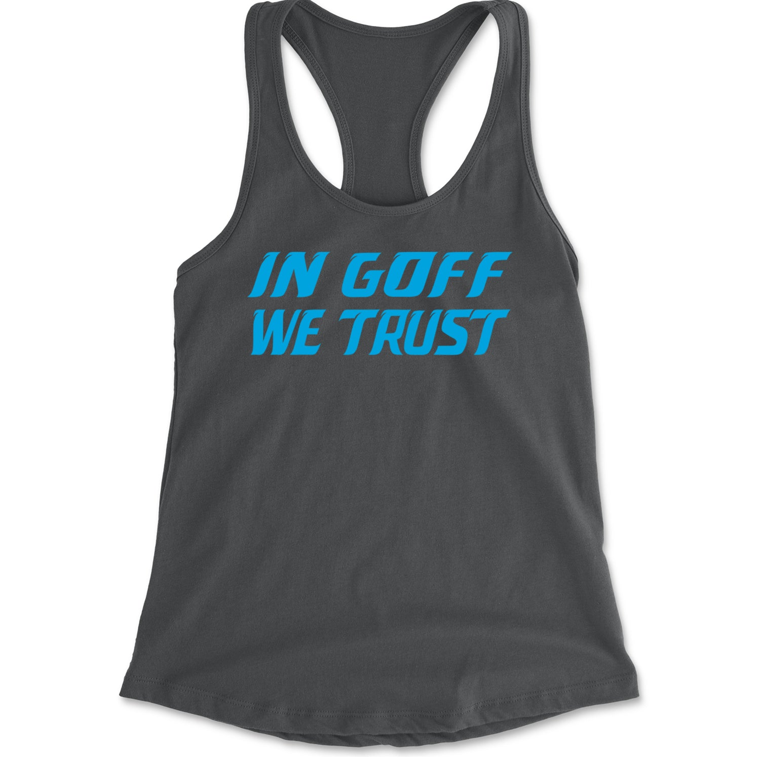 In Goff We Trust Detroit Racerback Tank Top for Women Charcoal Grey