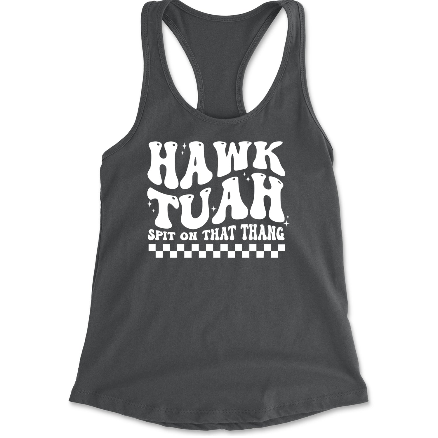 Hawk Tuah Spit On That Thang Racerback Tank Top for Women Charcoal Grey
