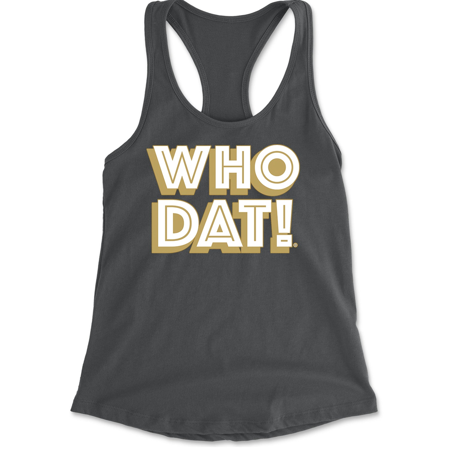 Who Dat Nation Big Bold New Orleans Racerback Tank Top for Women Charcoal Grey