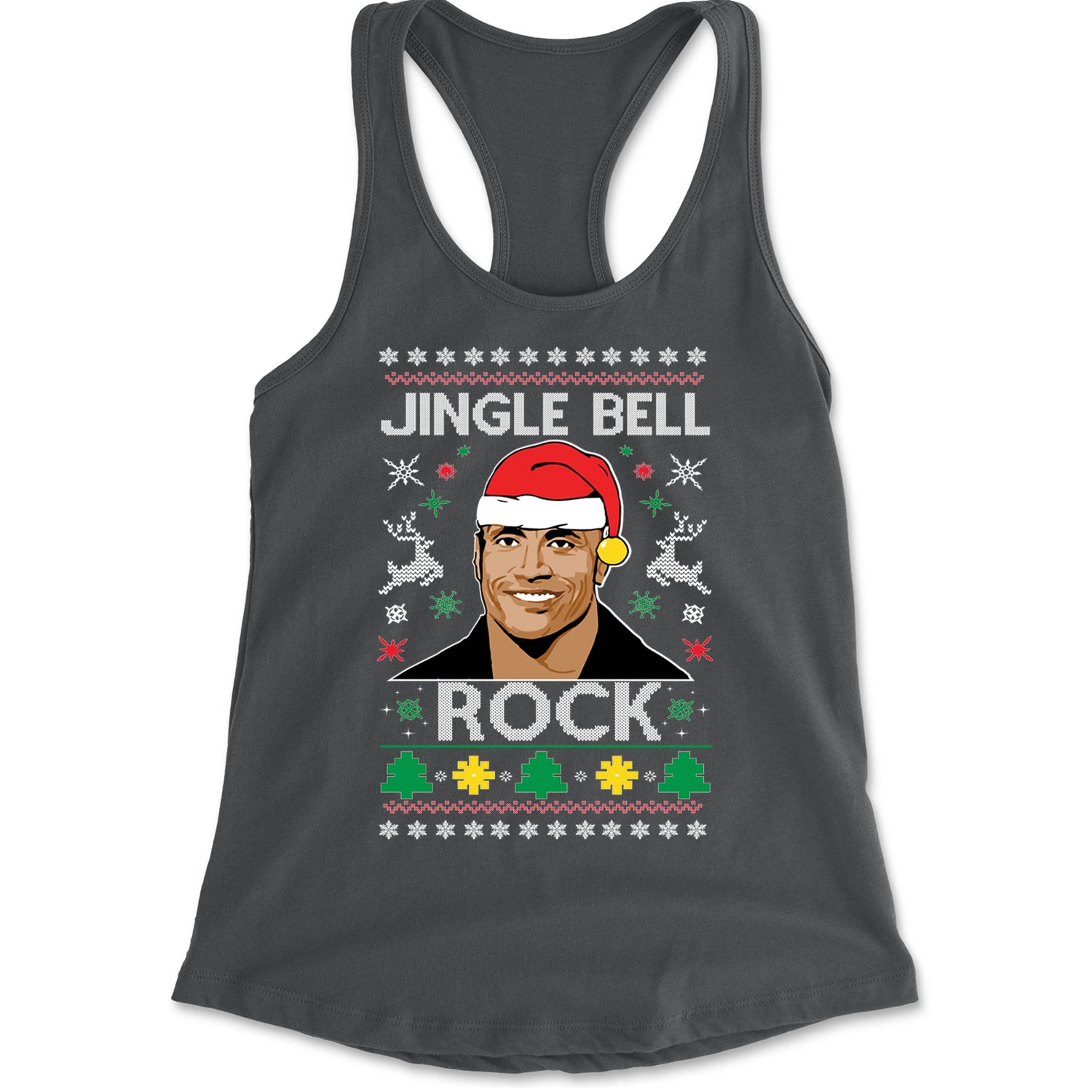 Jingle Bell Rock Ugly Christmas Racerback Tank Top for Women Charcoal Grey