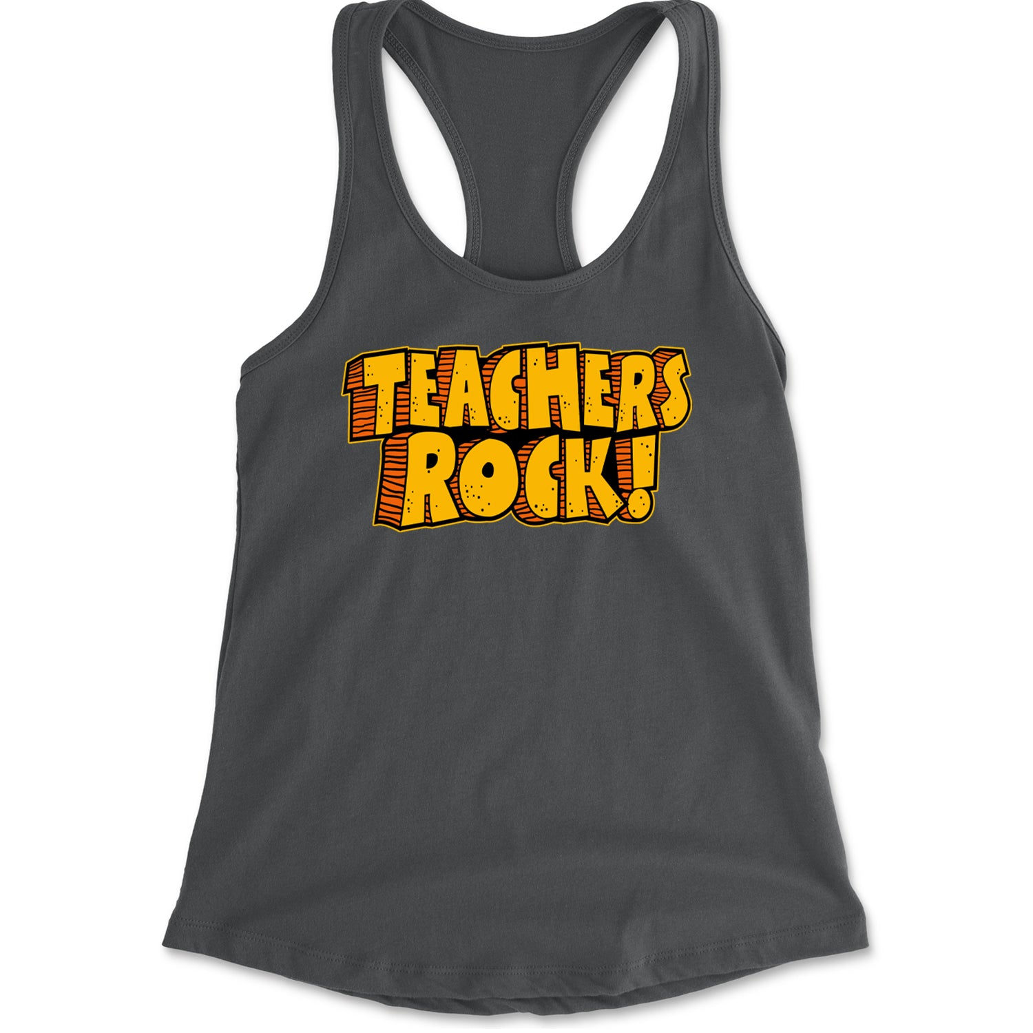 Teachers Rock Retro Racerback Tank Top for Women Charcoal Grey