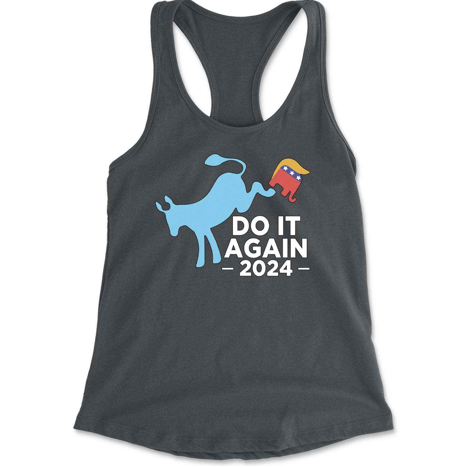 Do It Again - Democratic Donkey Kicking Republicans 2024 Political Humor Racerback Tank Top for Women Charcoal Grey