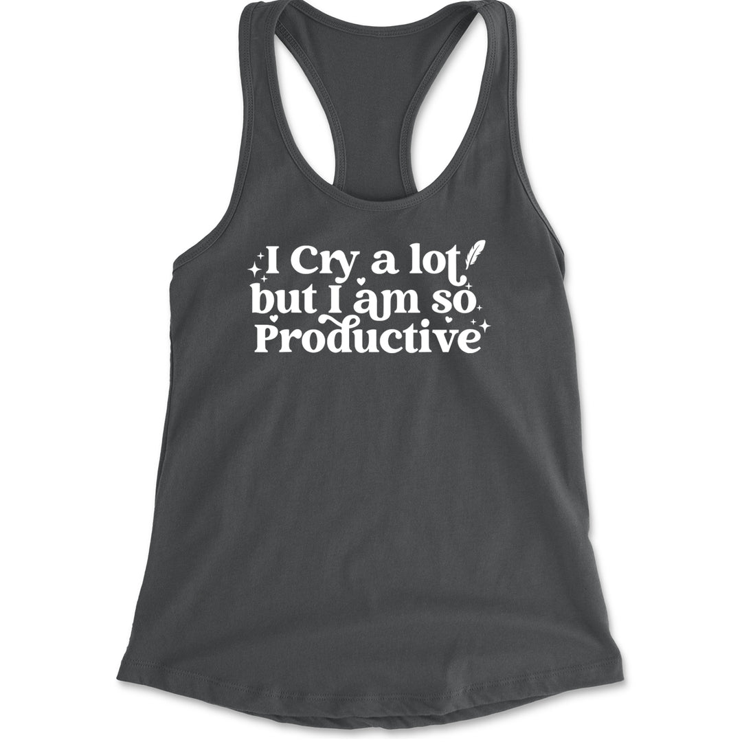 I Cry A Lot But I am So Productive TTPD Racerback Tank Top for Women Charcoal Grey