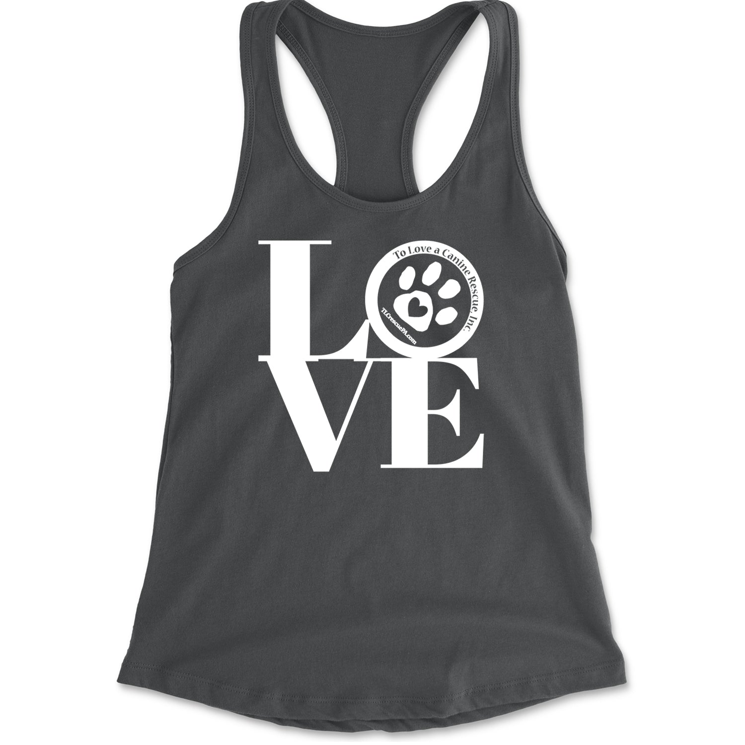 TLC LOVE Dog Rescue Racerback Tank Top for Women Charcoal Grey