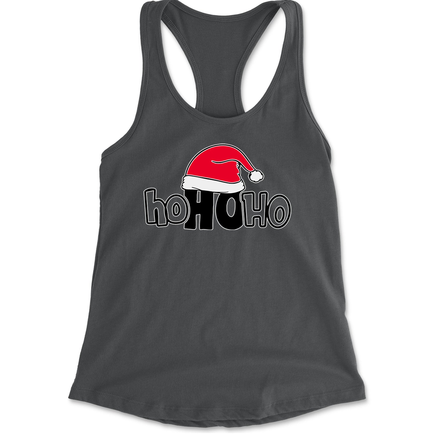 Ho Ho Ho Santa Christmas Hat Racerback Tank Top for Women Charcoal Grey